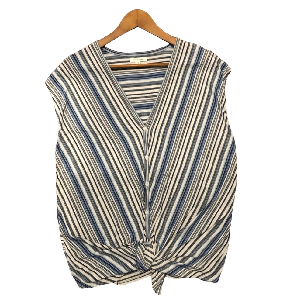 Max Studio Striped V-Neck Tie Top